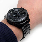 Diesel Mega Chief Chronograph Black Dial Black Steel Strap Watch For Men - DZ4355