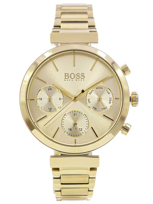 Hugo Boss Flawless Chronograph Gold Dial Gold Steel Strap Watch for Women - 1502532