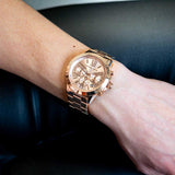 Michael Kors Runway Chronograph Rose Gold Dial Rose Gold Steel Strap Watch For Women - MK5778