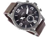 Fossil Nate Chronograph Grey Dial Brown Leather Strap Watch for Men - JR1424