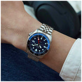 Seiko 5 Sports GMT SKX Automatic Blueberry Dial Silver Steel Strap Watch For Men - SSK003K1