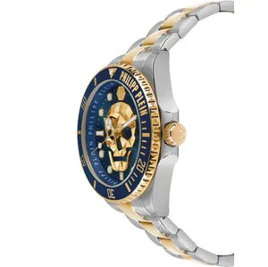 Philipp Plein The $kull Diver Blue Dial Silver With Gold Stainless Steel Strap Watch For Men- PWOAA0722