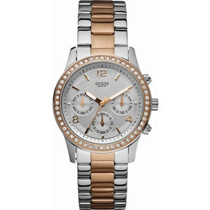 Guess Mini Spectrum Quartz Silver Dial Two Tone Steel Strap Watch For Women - W0122L1