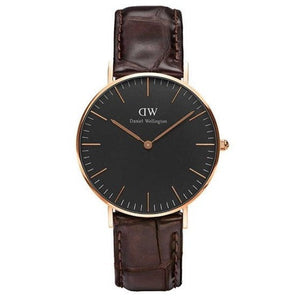 Daniel Wellington Classic York Black Dial Brown Leather Strap Watch For Women - DW00100140