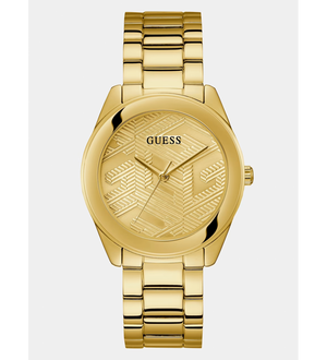 Guess Cubed Analog Gold Dial Gold Steel Strap Watch For Women - GW0606L2