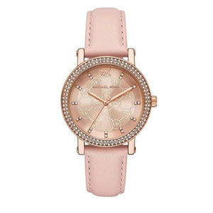 Michael Kors Corey Analog Rose Gold Dial Pink Leather Strap Watch For Women - MK2987