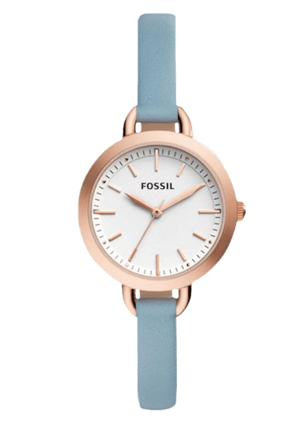 Fossil Classic White Dial Blue Leather Strap Watch for Women - BQ3327