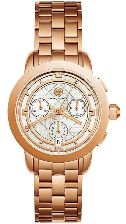 Tory Burch Classic Chronograph White Dial Rose Gold Steel Strap Watch for Women - TBW1033