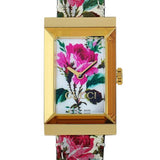 Gucci G-Frame Floral Mother of Pearl Dial White Leather Strap Watch For Women - YA147406
