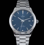 Tudor Style Automatic Diamonds Blue Dial Silver Steel Strap Watch for Men - M12710-0017
