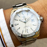 Tag Heuer Aquaracer Automatic White Dial Silver Steel Strap Watch for Men - WAY2111.BA0928