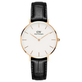 Daniel Wellington Petite Reading White Dial Black Leather Strap Watch For Women - DW00100173