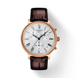 Tissot Carson Premium Chronograph Silver Dial Brown Leather Strap Watch For Men - T122.417.36.033.00