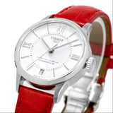 Tissot Chemin Des Tourelles Powermatic 80 Mother of Pearl White Dial Red Leather Strap Watch For Women - T099.207.16.118.00