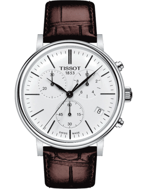 Tissot Carson Premium Chronograph White Dial Brown Leather Strap Watch For Men - T122.417.16.011.00