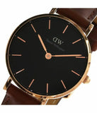 Daniel Wellington Classic Petite St Mawes Black Dial Brown Leather Strap Watch For Women - DW00100225