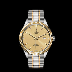 Tudor Style Automatic Diamonds Gold Dial Two Tone Steel Strap Watch for Men - M12713-0007