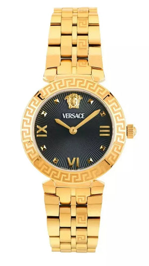 Versace Daphnis Quartz Black Dial Gold Steel Strap Watch for Women - VEOCA0524