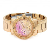 Guess Confetti Pink Dial Rose Gold Steel Strap Watch For Women - W0774L3