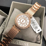 Guess Muse Quartz Silver Dial Rose Gold Steel Strap Watch For Women - W1008L3