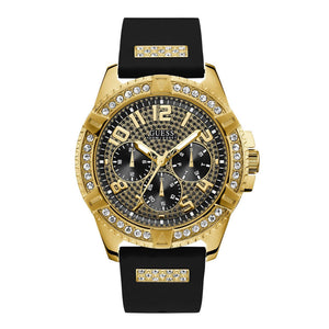 Guess Frontier Crystals Black Dial Black Silicone Strap Watch For Men - W1132G1