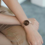 Daniel Wellington Petite Melrose Brown Dial Rose Gold Mesh Strap Watch For Women - DW00100477