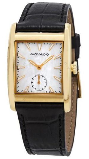 Movado Heritage Mother of Pearl White Dial Black Leather Strap Watch For Women - 3650050