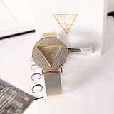Guess Iconic Diamonds Gold Dial Gold Mesh Bracelet Watch For Women - GW0477L2