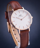 Daniel Wellington Classic Petite St Mawes White Dial Brown Leather Strap Watch For Women - DW00100231