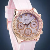 Guess Sparkling Chronograph Crystals Pink Dial Pink Silicone Strap Watch For Women - GW0032L4