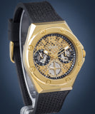 Guess Asteria Multifunction Gold Dial Black Rubber Strap Watch For Women - GW0620L2