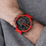 Diesel Mr Daddy 2.0 Chronograph Black Dial Red Silicone Strap Watch For Men - DZ7370