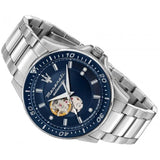 Maserati SFIDA Automatic Skeleton Blue Dial Silver Steel Strap Watch For Men - R8823140007