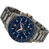 Maserati SFIDA Chronograph Blue Dial Grey Steel Strap Watch For Men - R8873640001