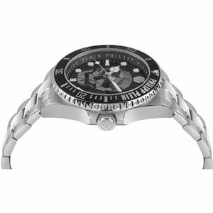 Philipp Plein The $kull Diver Black Dial Silver Stainless Steel Strap Watch For Men- PWOAA0522