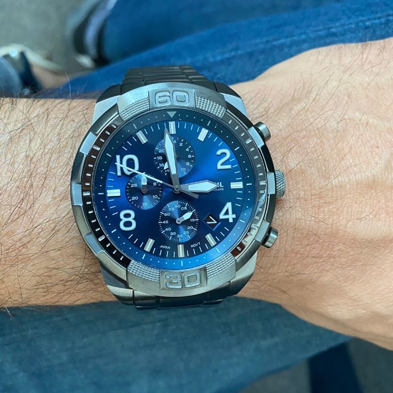 Fossil Bronson Chronograph Blue Dial Grey Steel Strap Watch for Men - FS5711